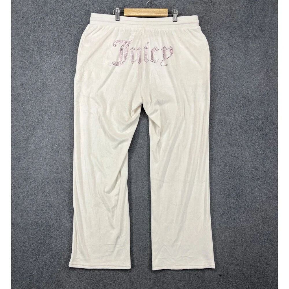 Juicy Couture Pants Women XL Beige Velour Sleepwear Rhinestone Lounge Y2K pocket